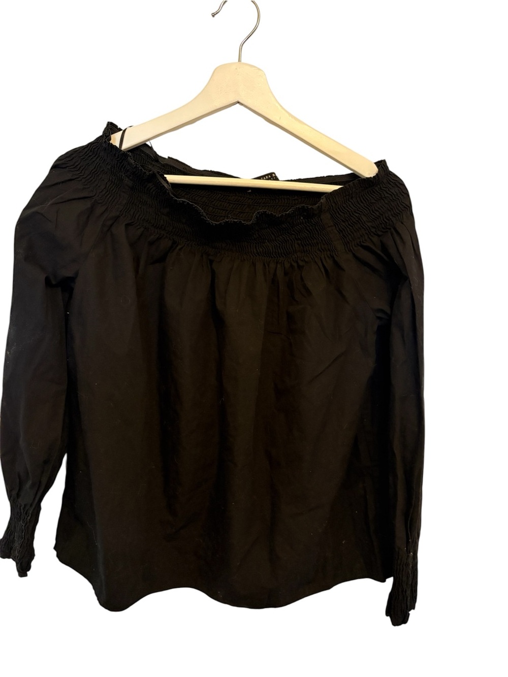 Zara Black Off-Shoulder Smocked Blouse
